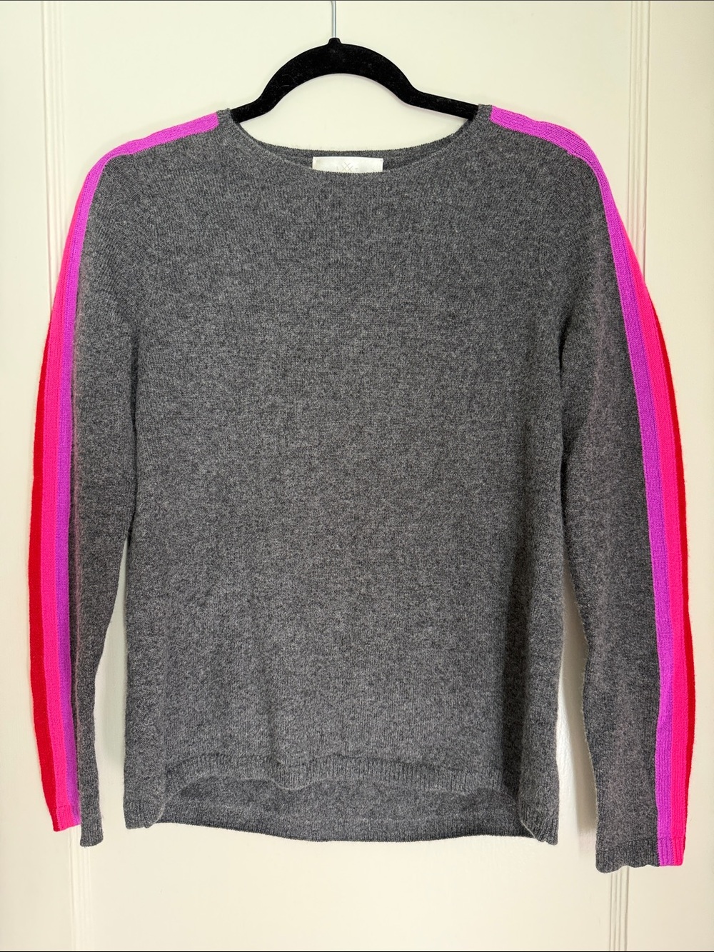 LT Cashmere Gray Long-Sleeve Sweater with Pink Accent Stripes